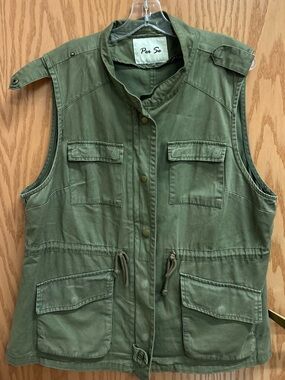 Per Se Olive Green Utility Drawstring Waist Vest